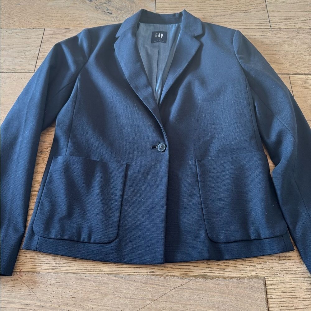 Gap‎ Navy Blue Single Button Blazer Jacket Size 6 225480 Notched Lapel (1282)